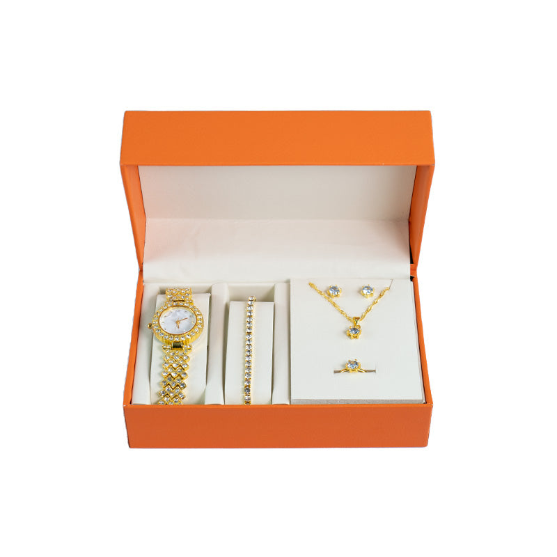 Set de Lujo – Reloj, Pulsera, Collar, Aretes y Anillo